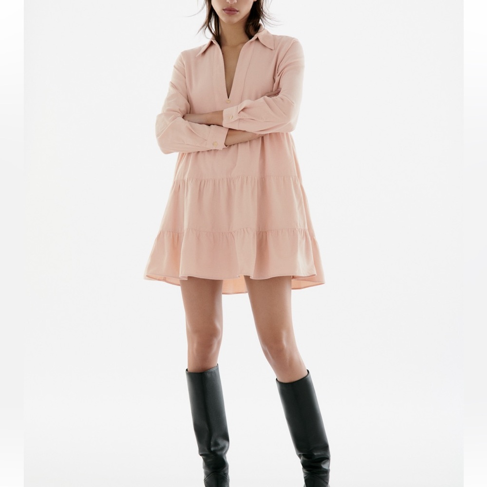 Zara tiered corduroy mini dress light pink XL